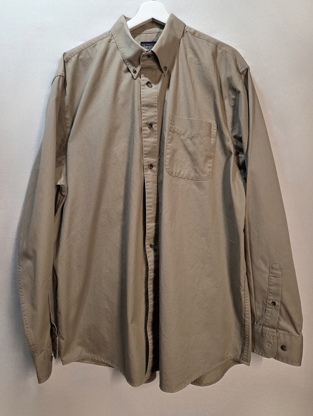 XLT Khaki Tan Long Sleeve Button Down Shirt 100% Cotton Nanotex Breast Pocket